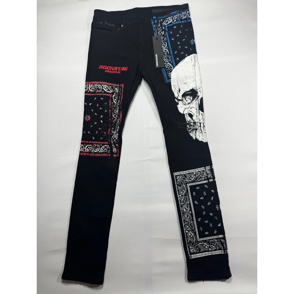 NWT Rockstar Original Men's Billie Printed Ultra Slim Black Jeans - Size 32x33*